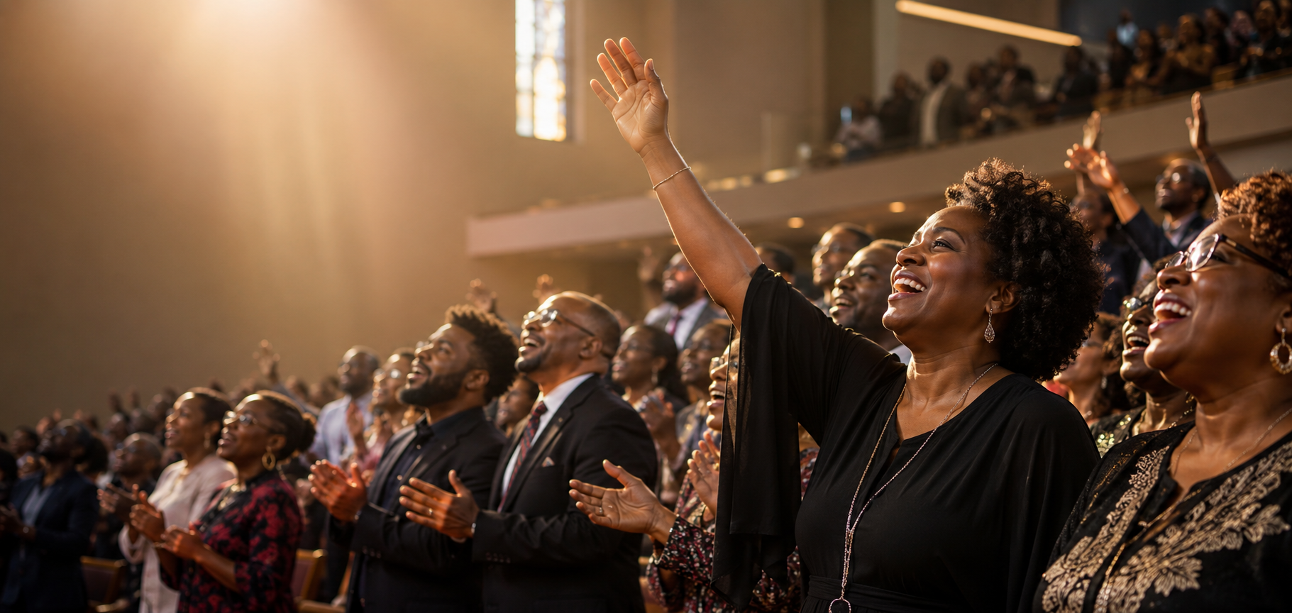 Congregation singing during Sunday service